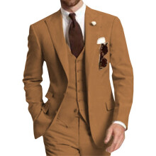 (deep brown, 6XL) 3-Piece Solid Wedding Men's Suit Slim Fit Peak Lapel Formal Business Groom Tuxedos Two Buttons