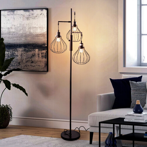 Living And Home Black Modern Industrial Style 3-head Floor Lamp with Irregular Shade