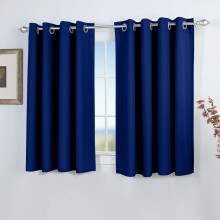 (Blue, 46" x 54") 100 % Blackout Eyelet Ring Top Curtain Pair Thermal Insulated with Tie Backs