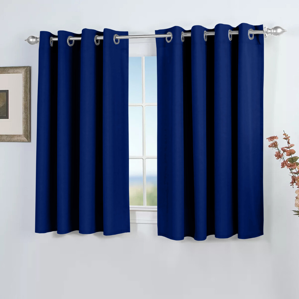 Oxford Homeware (, 46" X 54") 100 % Blackout Eyelet Ring Top Curtain Pair Thermal Insulated With Tie Backs Blue