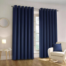 (Blue, 90" x 90") 100 % Blackout Eyelet Ring Top Curtain Pair Thermal Insulated with Tie Backs