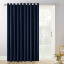 (Blue, 66" x 84") 100 % Blackout Eyelet Ring Top Curtain Pair Thermal Insulated with Tie Backs