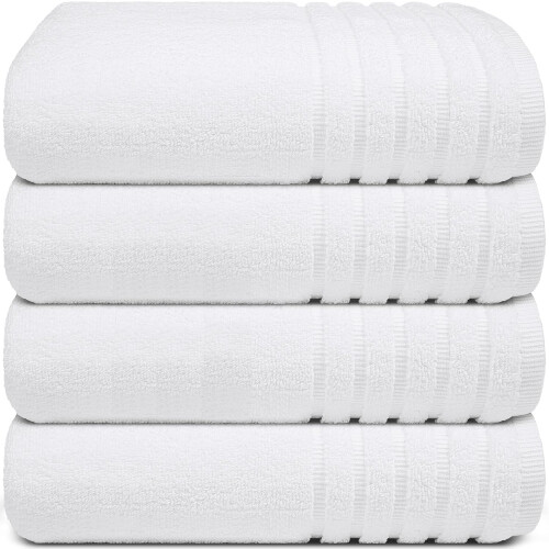 4X Large White Egyptian Cotton Bath Towels – 70x130 cm, 500GSM, Hotel-Quality, Ultra-Soft & Highly Absorbent (Set of 4)