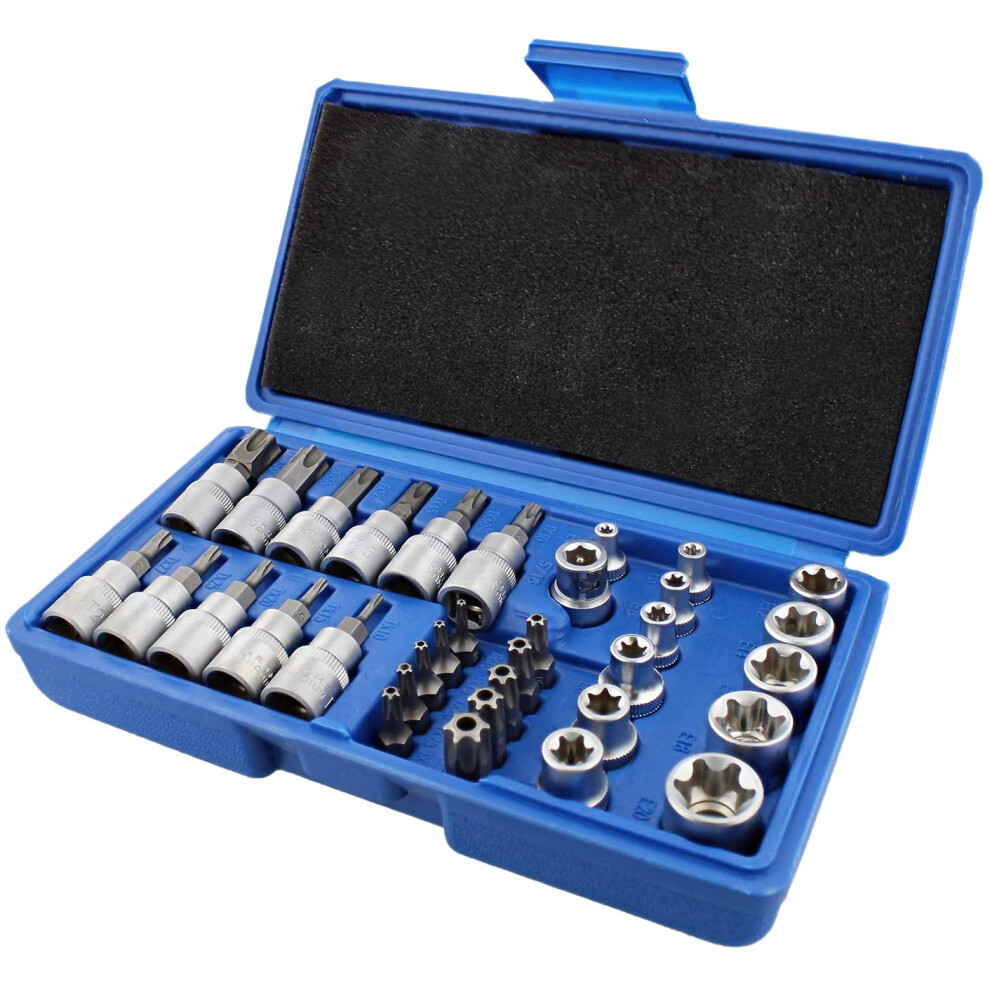 34Pcs Torx Socket Set Triple Square Bit Star Male Female 4851820433426