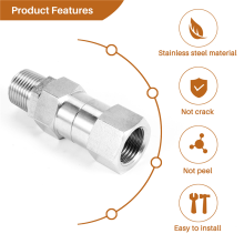 Pressure Washer Swivel, 3/8 Inch NPT Male Thread Fitting, 4500 PSI, for (Stainless Steel)