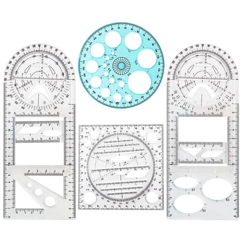 4 Pcs Multifunctional Geometric Ruler Drawing Tools Plastic Set Mathematics Measuring Circle Rulers 1