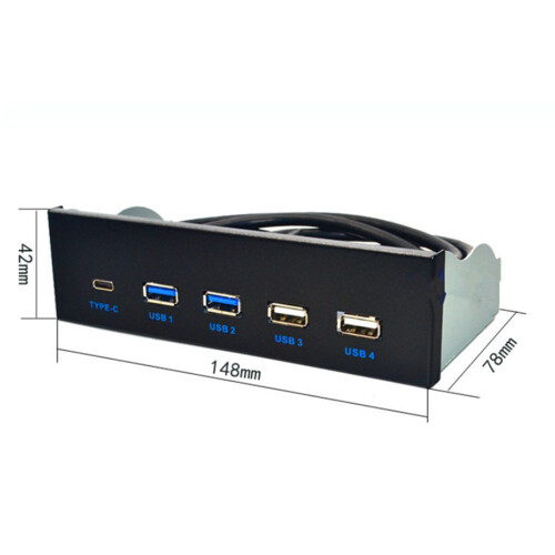 5,25 Zoll USB 3.1 Gen2 Frontpanel USB-Hub - 2x USB 3.0, 2x USB 2.0, 1x USB-C Typ-C mit Typ-E-Anschluss 2