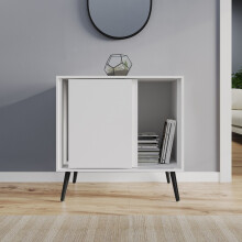 (White Carcass & Black Legs) 2-Door Sliding Chest Cabinet Sideboard Closet Storage Cupboard Organiser with Legs