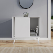 (White Carcass & White Legs) 2-Door Sliding Chest Cabinet Sideboard Closet Storage Cupboard Organiser with Legs