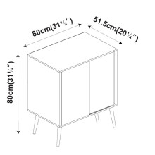 (White Carcass & Beech Legs) 2-Door Sliding Chest Cabinet Sideboard Closet Storage Cupboard Organiser with Legs