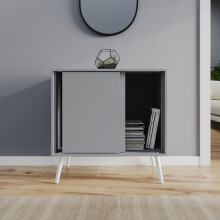(Grey Carcass & White Legs) 2-Door Sliding Chest Cabinet Sideboard Closet Storage Cupboard Organiser with Legs