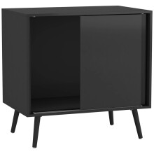 (Black Carcass & Black Legs) 2-Door Sliding Chest Cabinet Sideboard Closet Storage Cupboard Organiser with Legs
