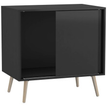 (Black Carcass & Pine Legs) 2-Door Sliding Chest Cabinet Sideboard Closet Storage Cupboard Organiser with Legs