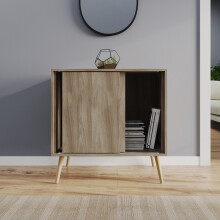 (Oak Carcass & Pine Legs) 2-Door Sliding Chest Cabinet Sideboard Closet Storage Cupboard Organiser with Legs