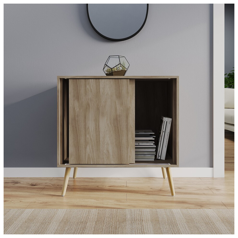 (Oak Carcass & Pine Legs) 2-Door Sliding Chest Cabinet Sideboard Closet Storage Cupboard Organiser with Legs
