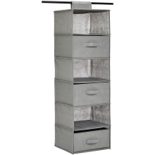Amazon Basics 6-Tier Hanging Shelf Closet Storage Organizer with Removable Drawers Grey 6.9""""D x 13.6""""W x 12.2""""H