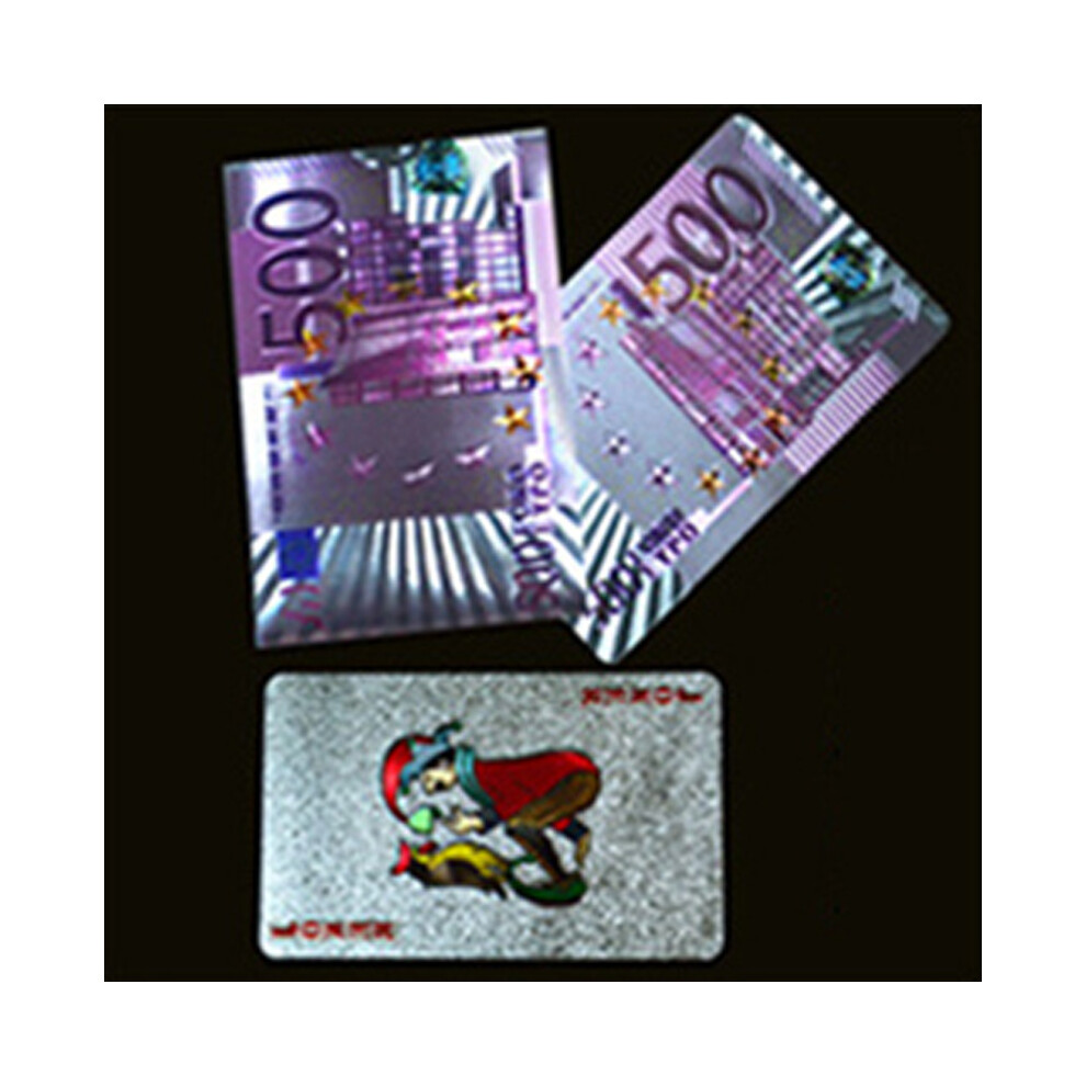 (Couleur Argent Euro) 54 Pièces/Ensemble Cartes de Poker Dollar Design Feuille d'Or Papier Imperméable