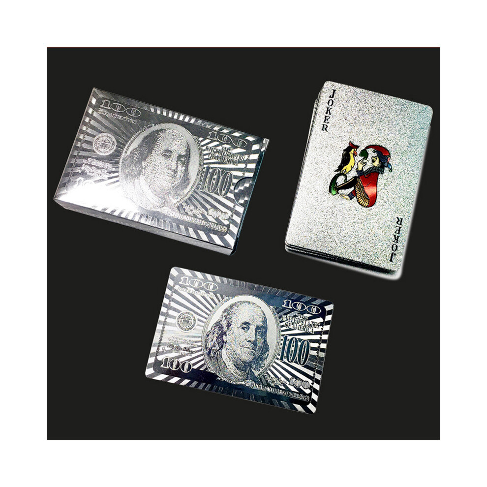 (Argent USD) 54 pièces/ensemble de cartes de poker Dollar Design feuille d'or papier imperméable Collection