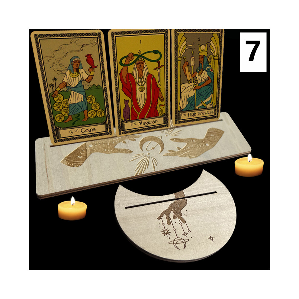 (7) Nouveau support de cartes en bois pour tarot, support d'autel rectangulaire en forme de lune, présentoir