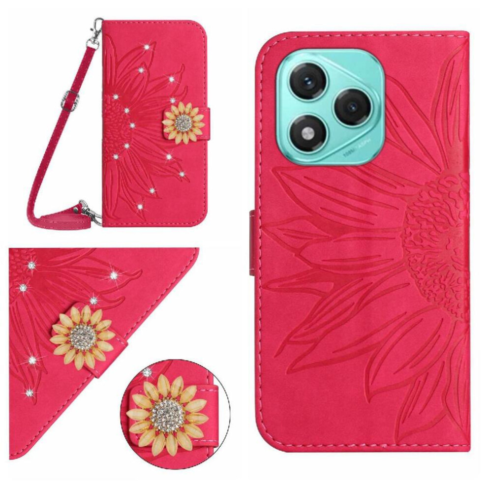 (Rose ) Flip Case For Honor 400 Lite Sunflower With Card Slot Stand Leather Wallet With A Long Lanyard Kickstand Protective Red 764544214841