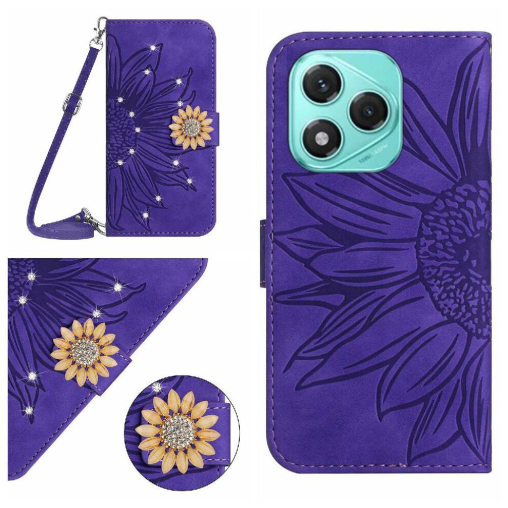 ( Violet) Flip Case For Honor 400 Lite Sunflower With Card Slot Stand Leather Wallet With A Long Lanyard Kickstand Protective Dark 764544214865