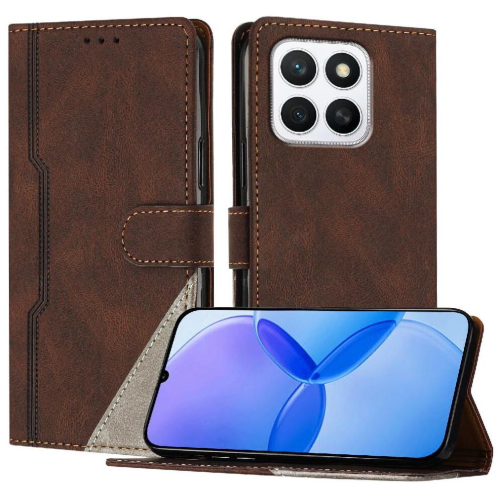 (Brown) Case For Honor X8c Magnetic Closure Pu Leather Card Slots Cover Handy Stand Wallet Brown 764544215213