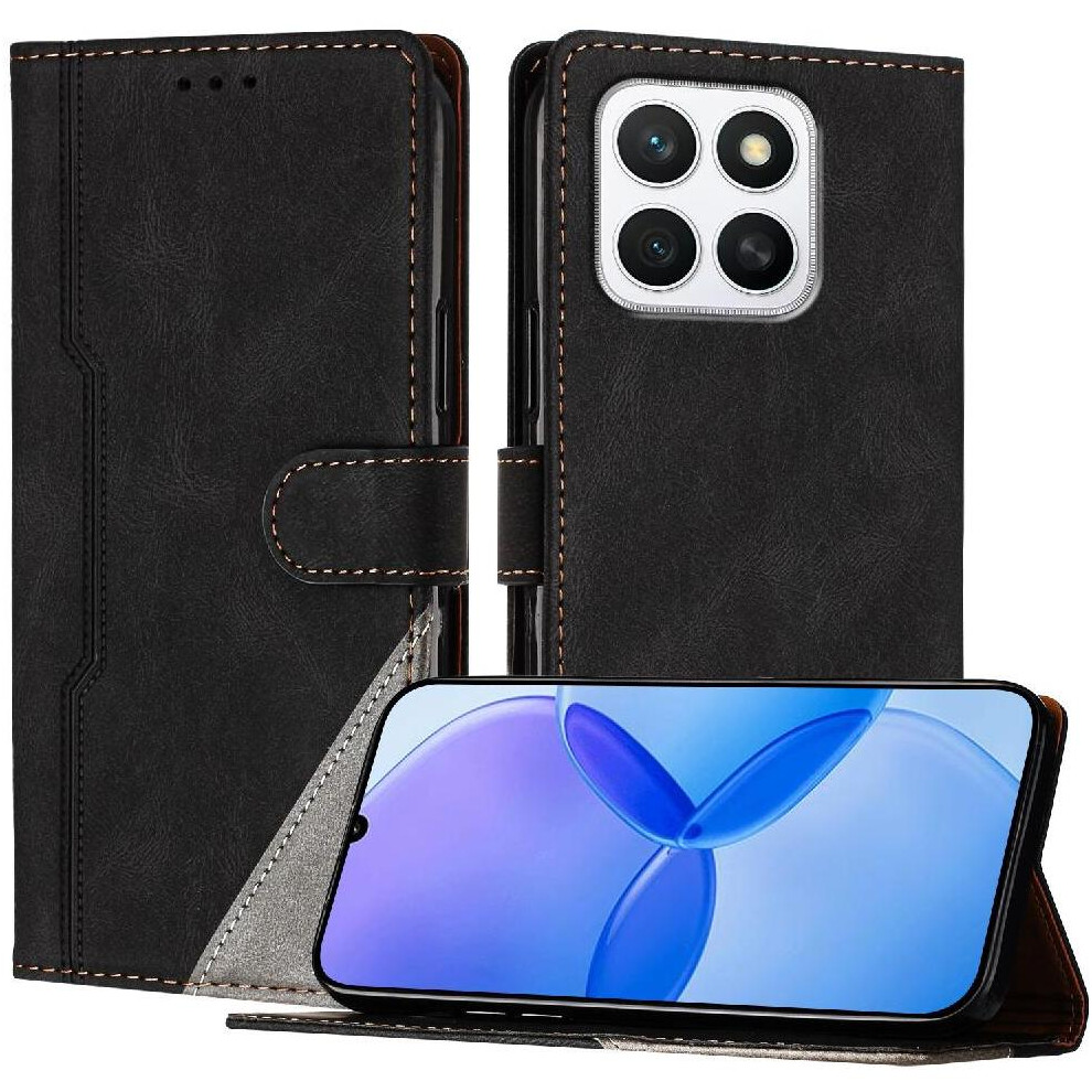 (Black) Case For Honor X8c Magnetic Closure Pu Leather Card Slots Cover Handy Stand Wallet Black 764544215183