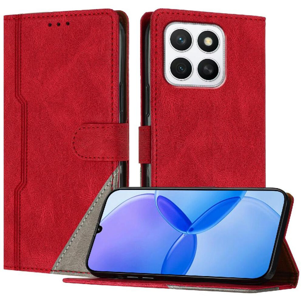 (Red) Case For Honor X8c Magnetic Closure Pu Leather Card Slots Cover Handy Stand Wallet Red 764544215190