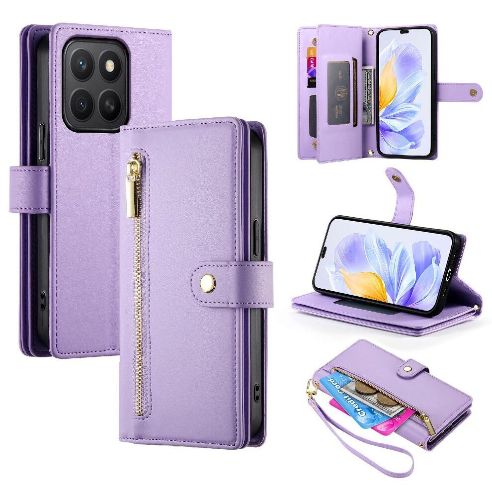 (Purple) Flip Case For Honor X8c Multifunctional Crossbody Strap Stand Wallet Business Purple 764544215862