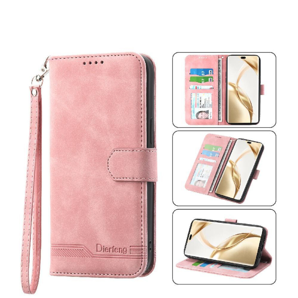 (Pink) Flip Case For Honor X8c Magnetic Closure Premium Card Slots Cash Pocket Wristband Pink 764544216043