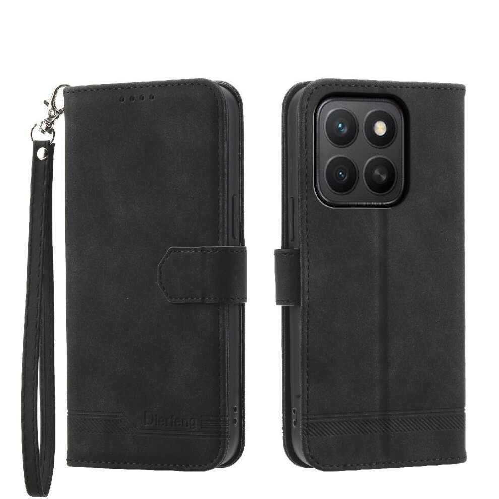 (Black) Flip Case For Honor X8c Magnetic Closure Premium Card Slots Cash Pocket Wristband Black 764544216081
