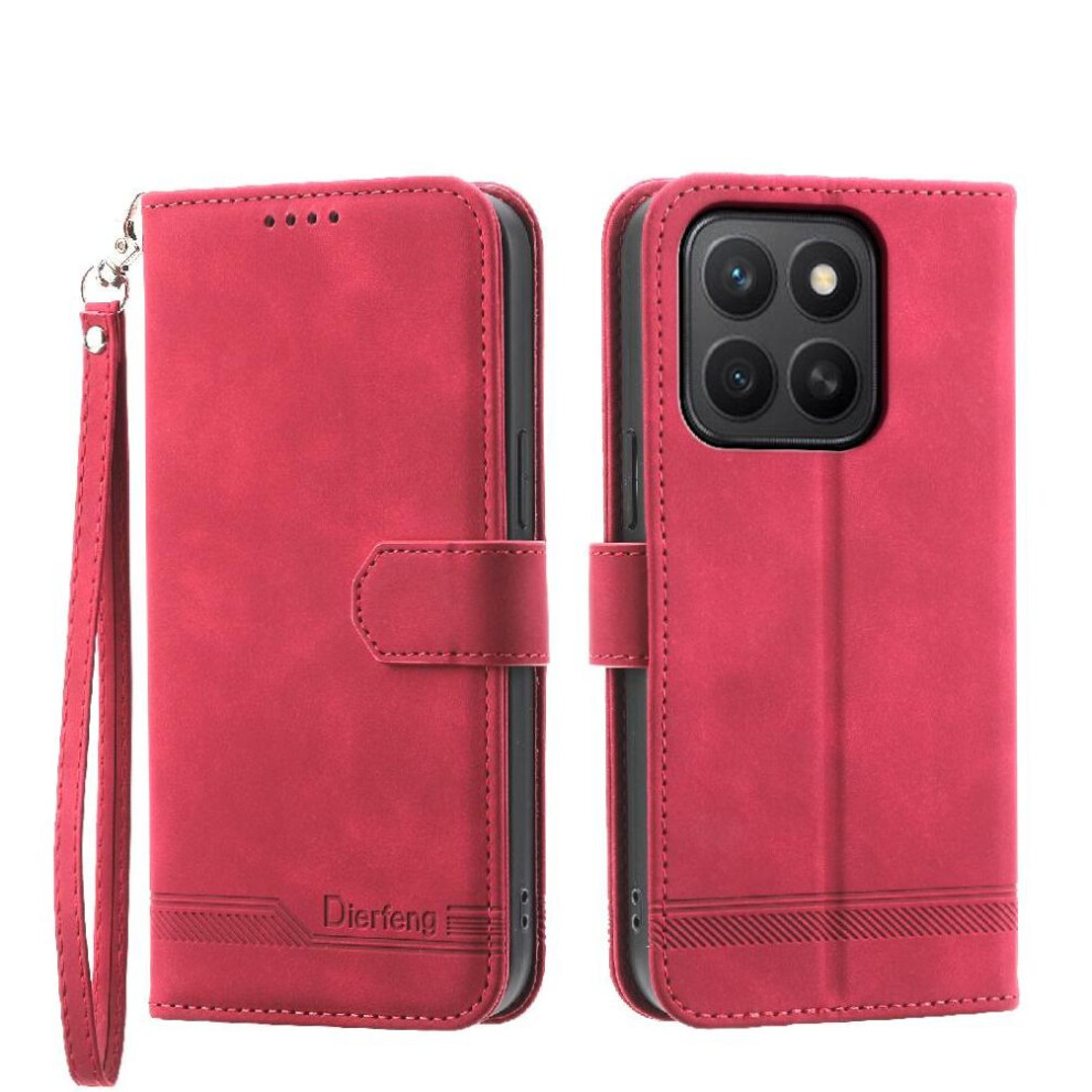 (Red) Flip Case For Honor X8c Magnetic Closure Premium Card Slots Cash Pocket Wristband Red 764544216050