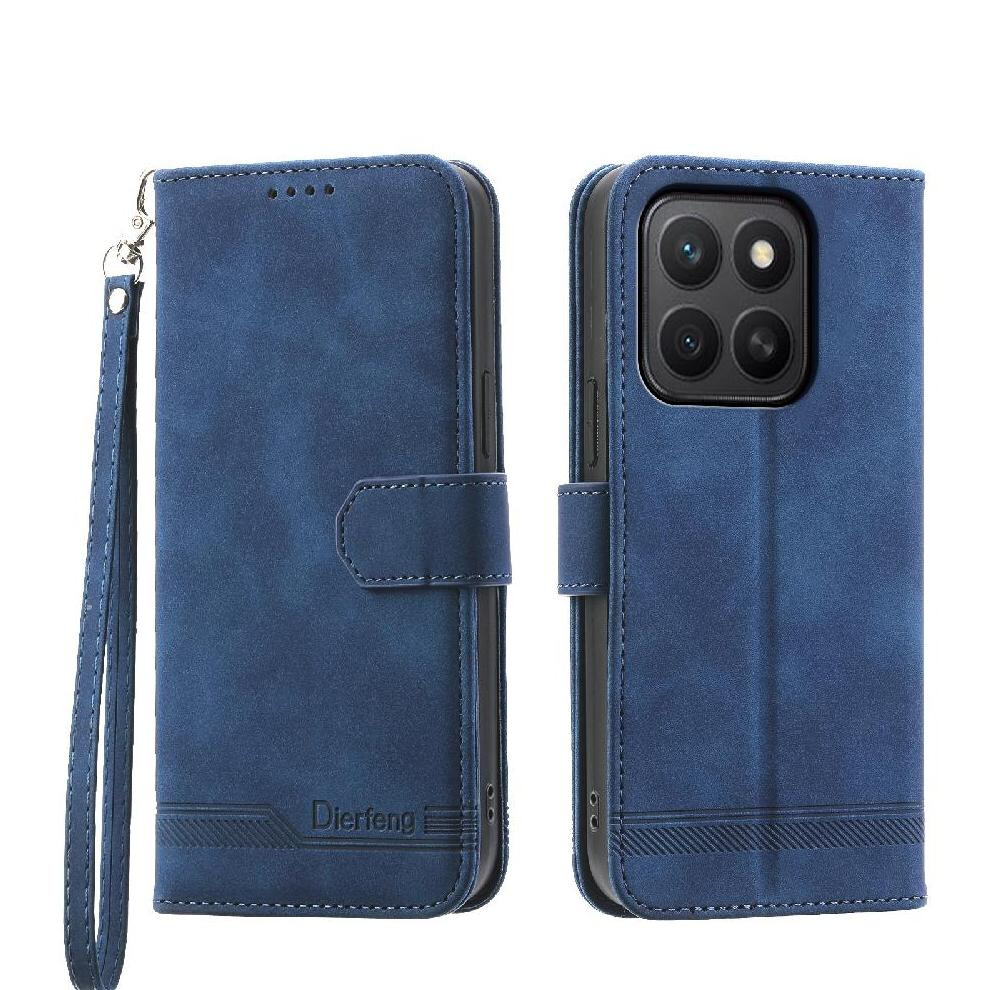 (Blue) Flip Case For Honor X8c Magnetic Closure Premium Card Slots Cash Pocket Wristband Blue 764544216074
