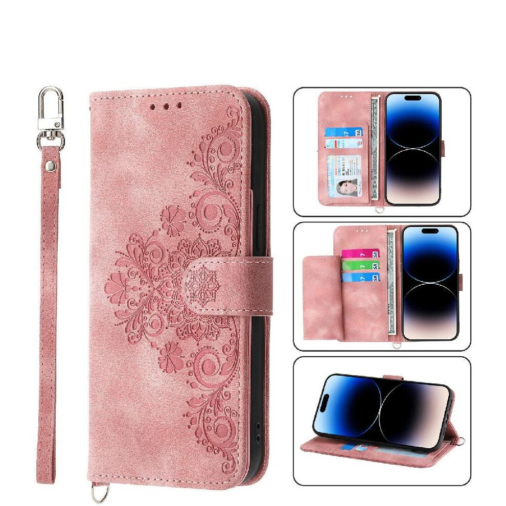 (Pink) Flip Case For Honor X8c Embossed Wristband Multiple Credit Card Slots Shockproof Pink 764544216104