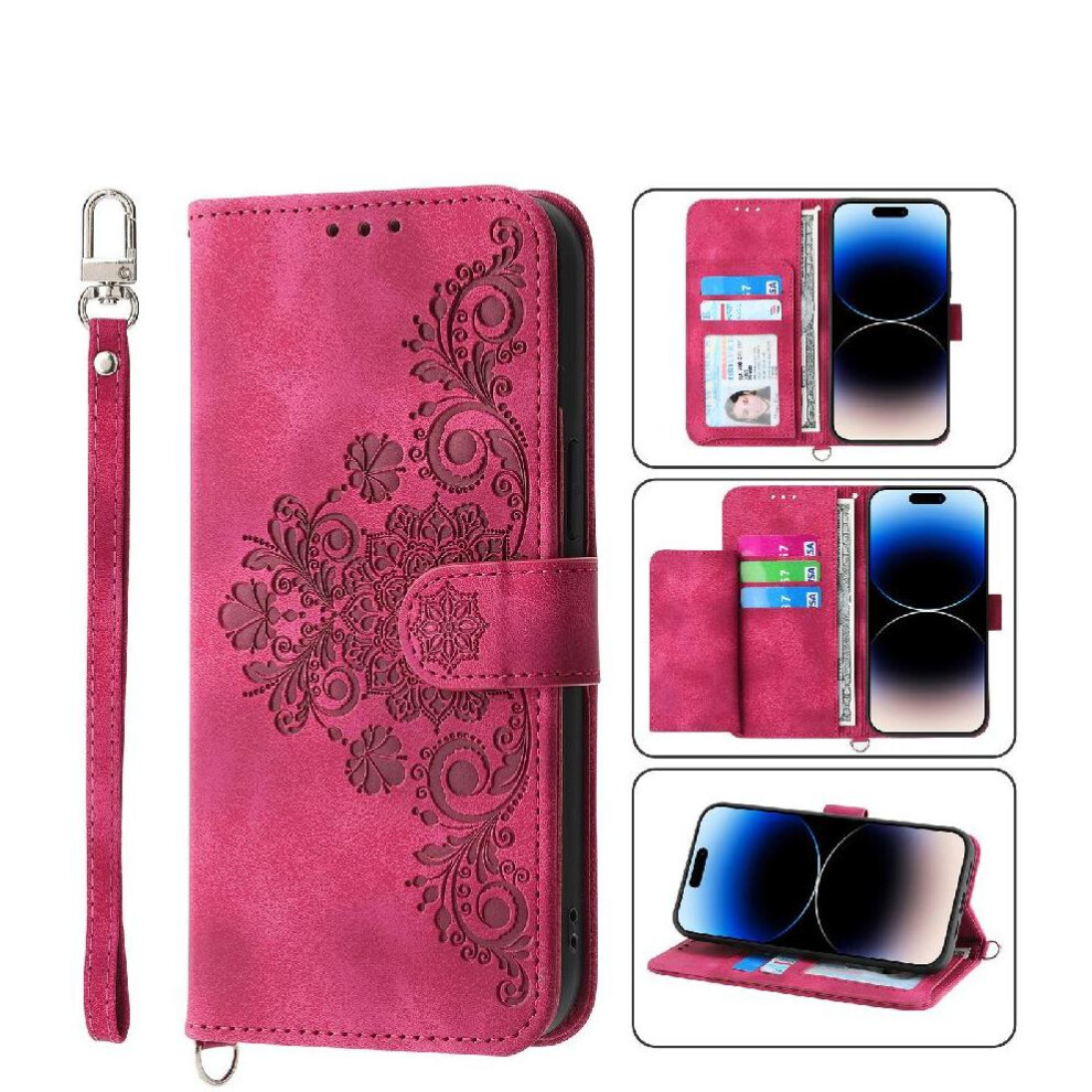 (Red) Flip Case For Honor X8c Embossed Wristband Multiple Credit Card Slots Shockproof Red 764544216111