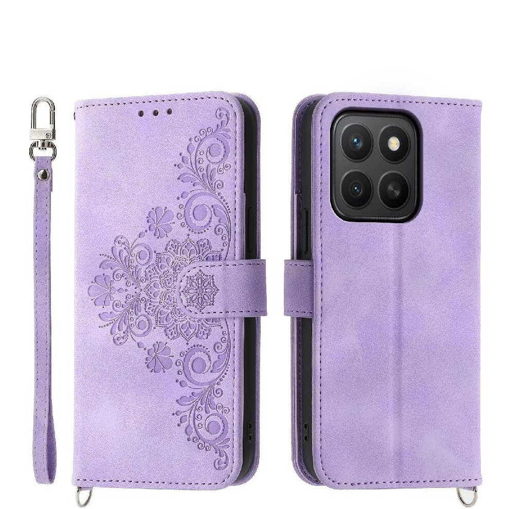 (Purple) Flip Case For Honor X8c Embossed Wristband Multiple Credit Card Slots Shockproof Purple 764544216098