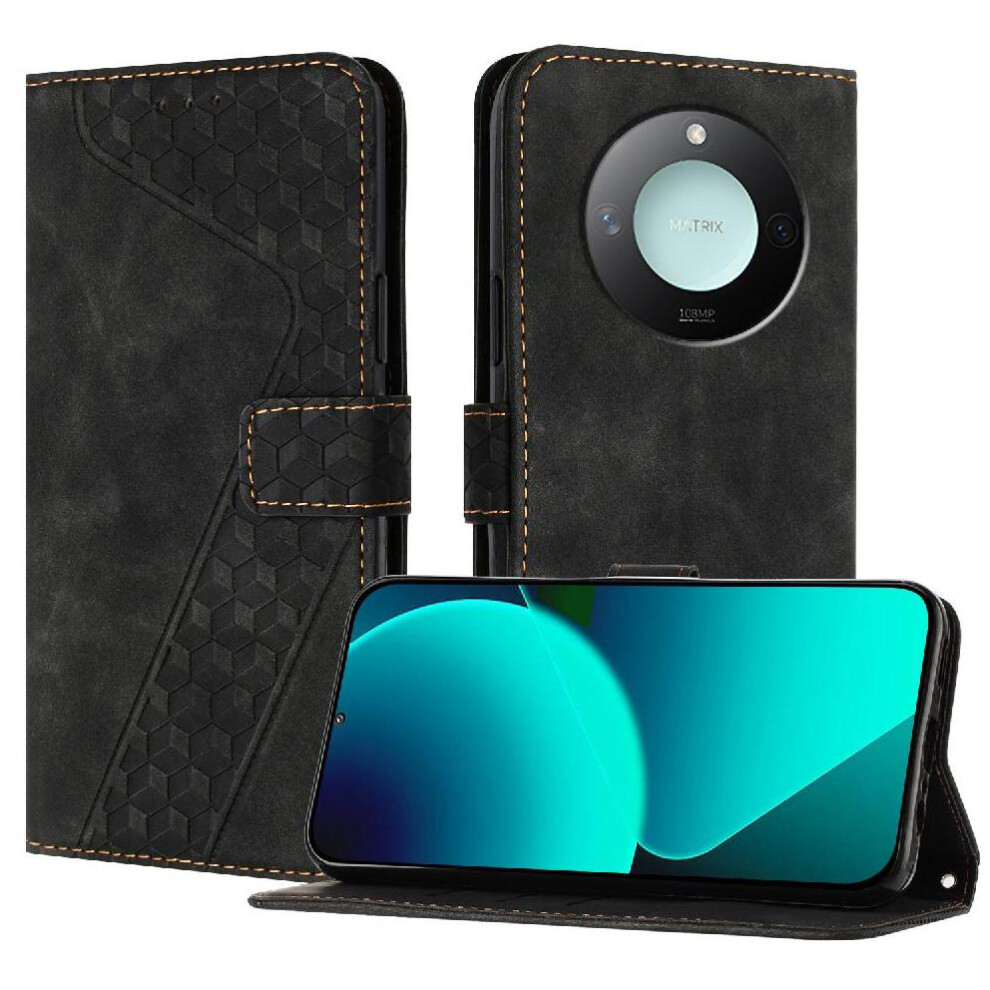 (Black) Phone Case For Honor X9c Smart Kickstand Wallet Flip Folio Magnetic Card Slots Cover Black 764544216760