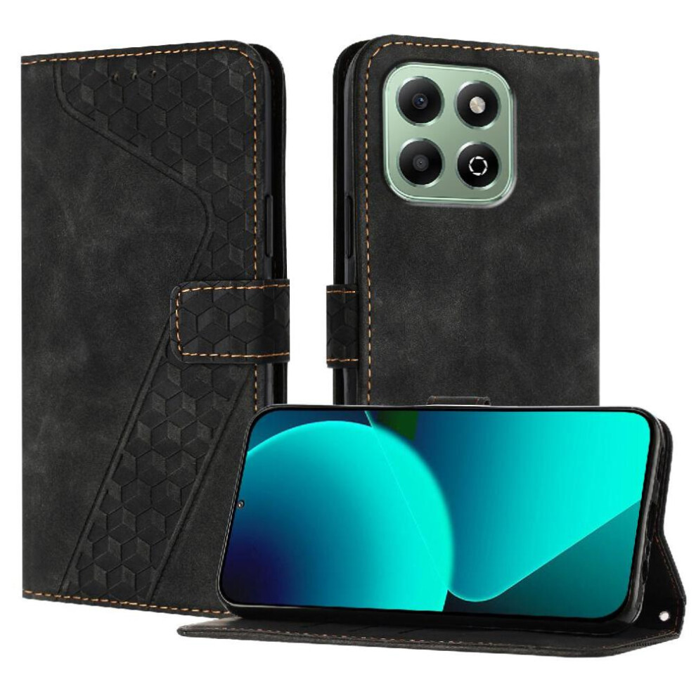 (Black) Phone Case For Honor X6a Card Slots Cover Kickstand Magnetic Flip Folio Wallet Black 764544216968