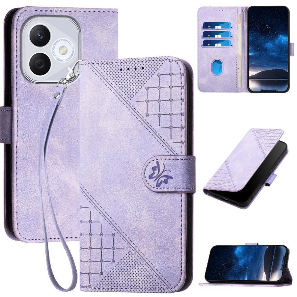 ( Violet) Flip Case For Honor 400 Lite Embossed Butterfly And Credit Card Slot High Quality Leather Phone Case With Detachable Hand Strap Light 764544217804