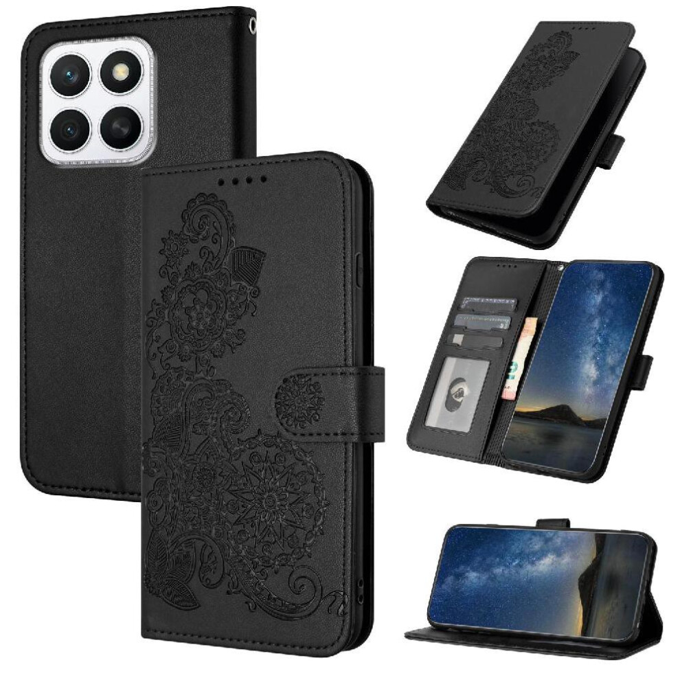 (Black) Flip Case For Honor X8c Flip Folio Book With Card Slot Stand Pu Leather Magnetic Closure Kickstand Protective Black 764544218429