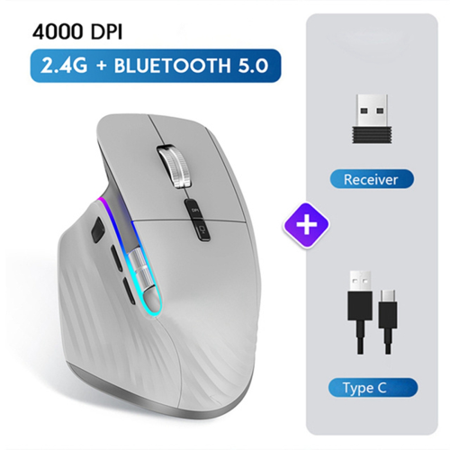 Wireless Mouse Bluetooth 5.0 Mouse 2.4G Wireless Optical Mouse Gray 2