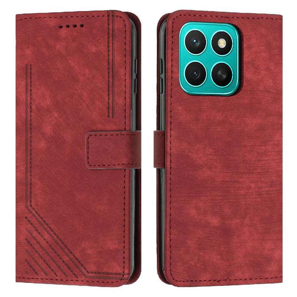 (Red) Flip Case For Honor X8c 4G Card Insertion Kickstand Pu Leather Wallet Red 764544219792