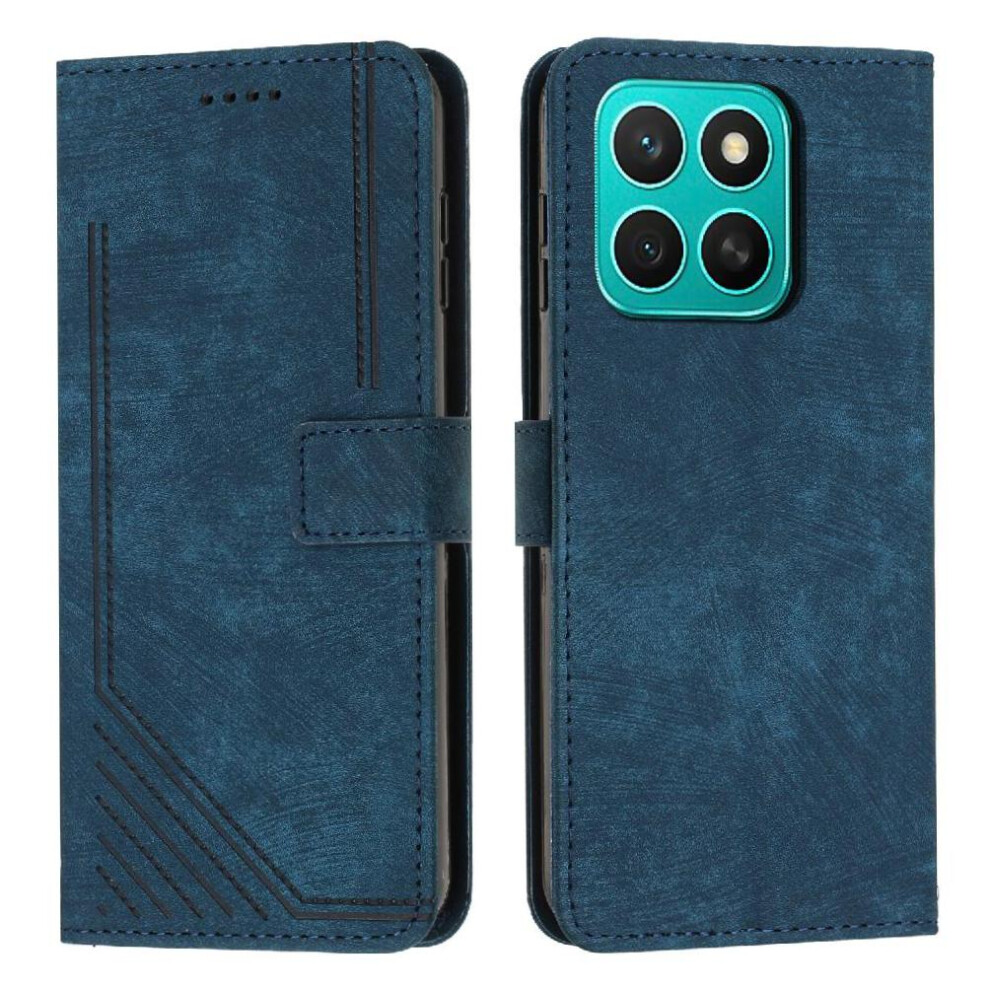 (Blue) Flip Case For Honor X8c 4G Card Insertion Kickstand Pu Leather Wallet Blue 764544219815