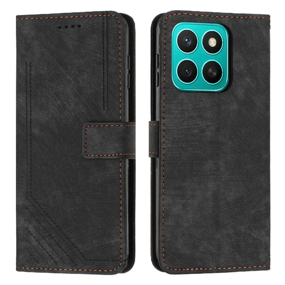 (Black) Flip Case For Honor X8c 4G Card Insertion Kickstand Pu Leather Wallet Black 764544219822