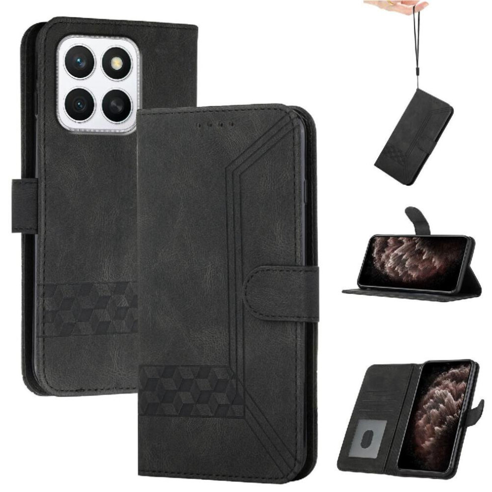 (Black) Compatible With Honor X8c Pu Leather Card Cover Wallet With Handy Stand Feature Black 764544220170