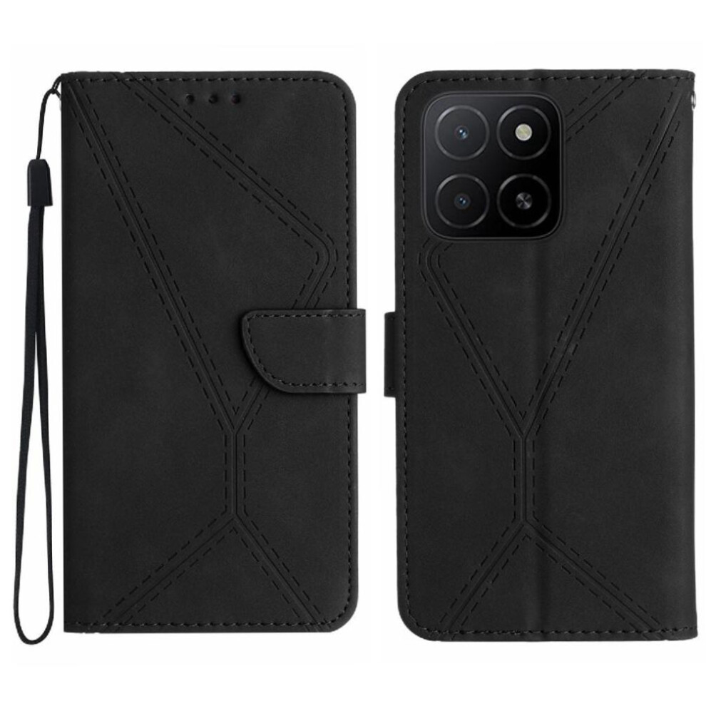 Photos - Case   for Honor X8c 4g Leather Wallet Soft Pu Leather High Quality Tpu Stitching Embossed(Black)