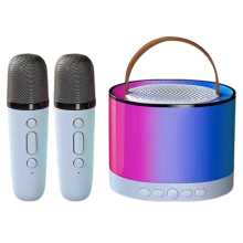 blauwe Mini Karaoke Machine met 2 draadloze microfoons