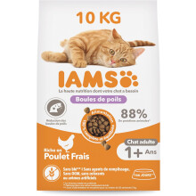 IAMS Vitality - Croquettes Super Premium Chats Adultes et Séniors Anti Boules de Poils - 100% ComplÃtes et ÃquilibrÃes Sac refermable de 10 kg