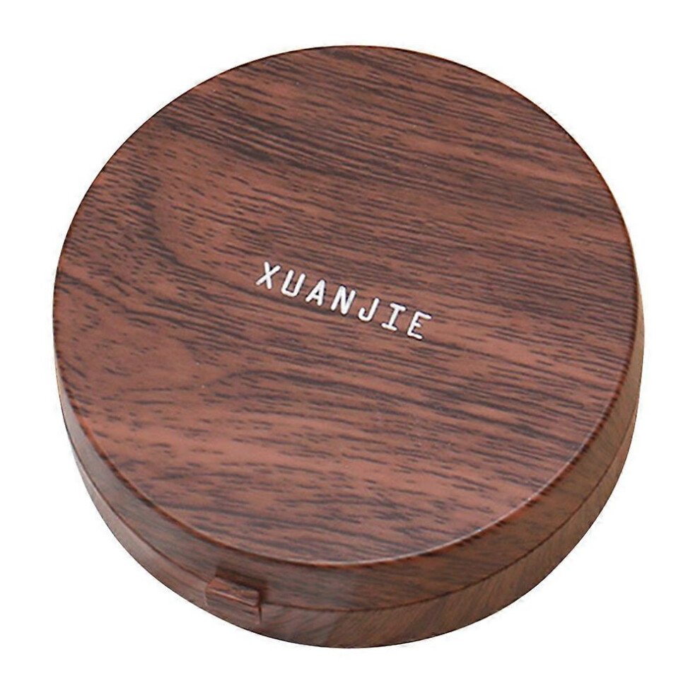 (As show, One size) 1 Set Imitation Wood Grain Lens Box Portable Lens Case Wooden Round Lens Holder for Man and Woman (Coffee)