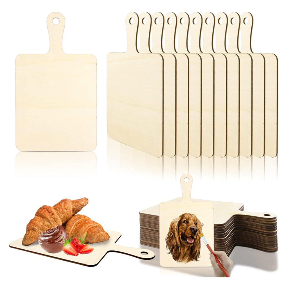 Onbewerkte houten snijplank met handvat (23,1 cm x 14 cm)